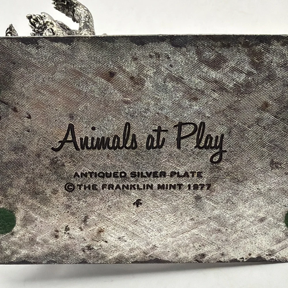Franklin Mint Animals At Play Napkin Ring Silver Plate Bear Cubs Vintage 1977